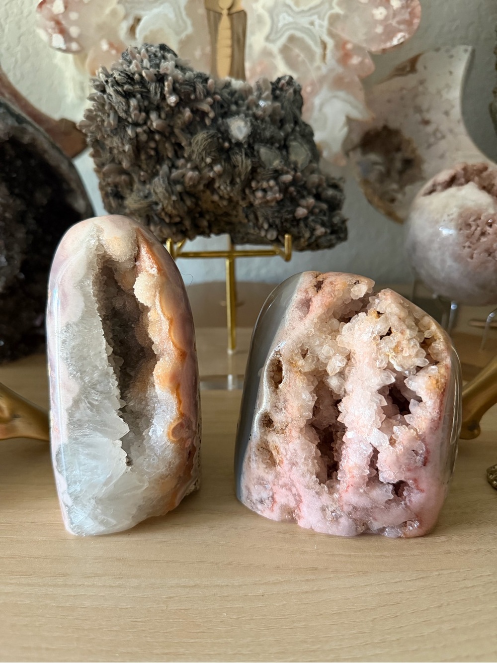 Set of 2 Super Druzy Pink Amethyst Natural Crystal Freeforms
